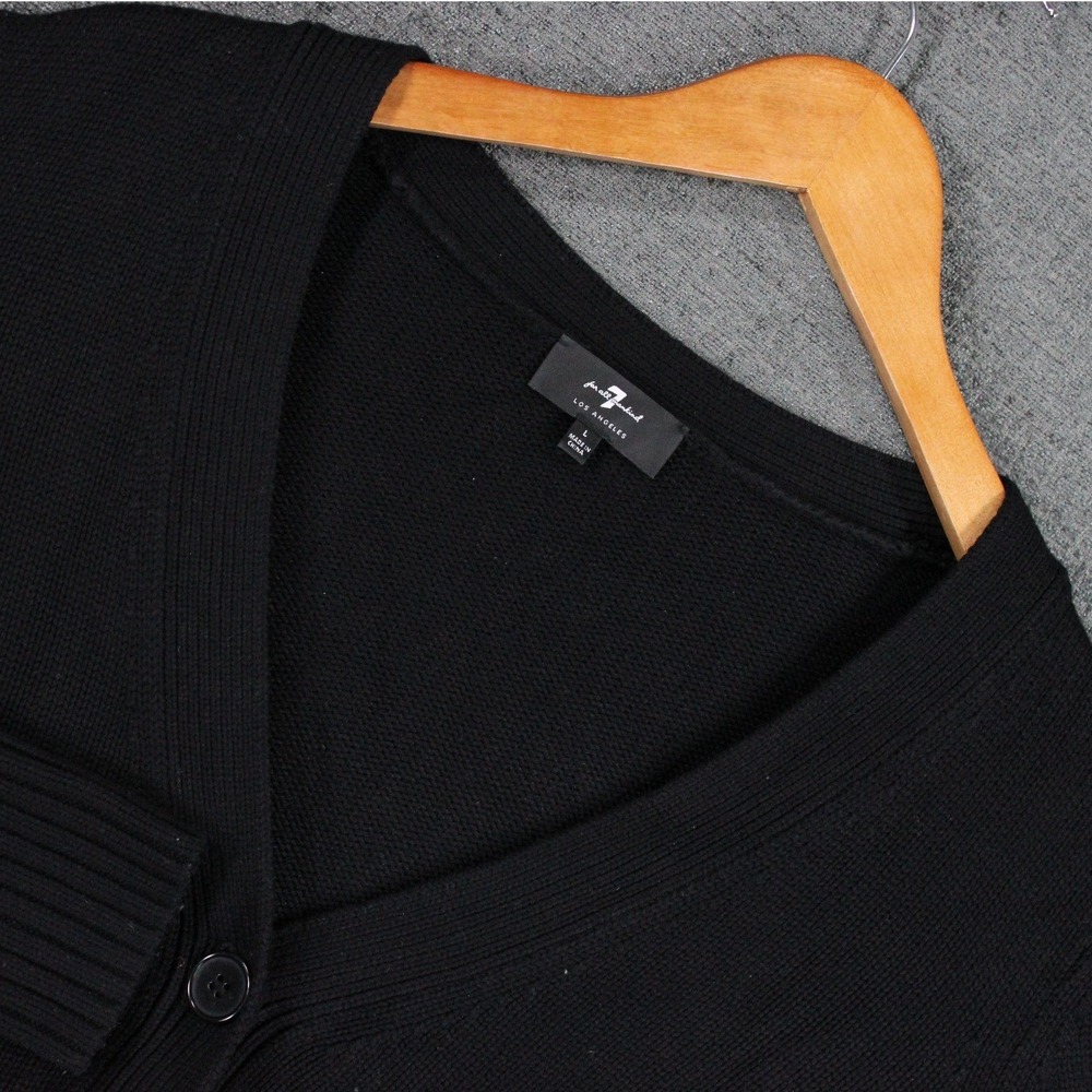 7 For All Mankind Womens Black V-Neck Button Front Cardigan Sweater Large L